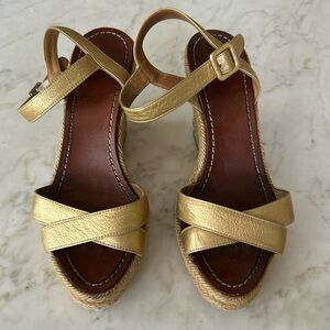 Christian Louboutin Gold Wedge Sandals 37 GC
